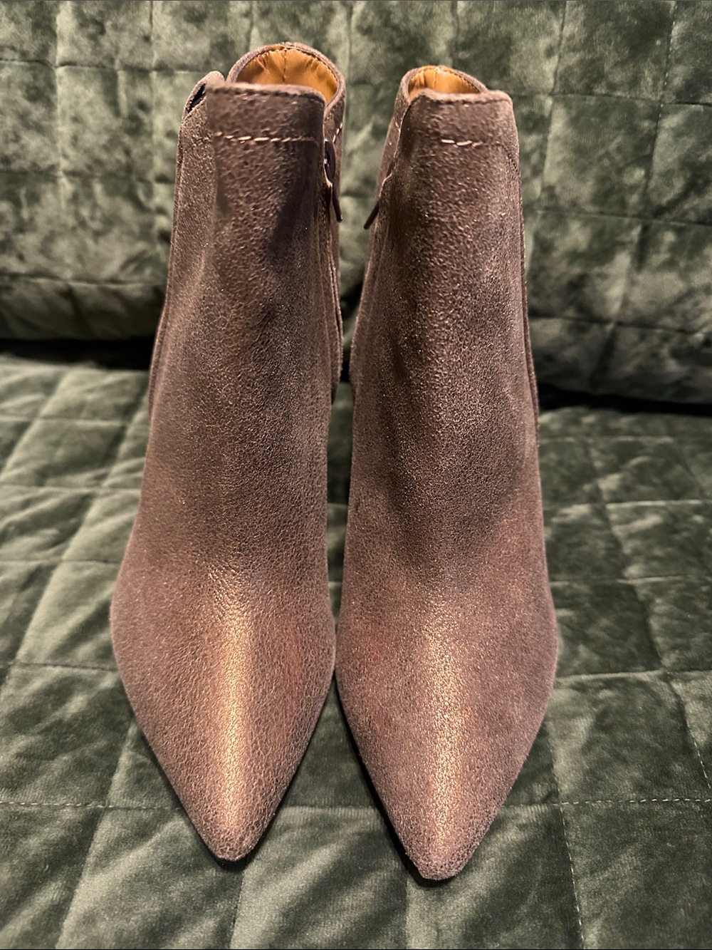 Pierre Darre Copper Pointed Suede Ankle Booties